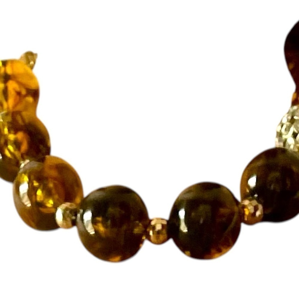 Amber colored lucite necklace,with rhinestones, matching pierced dangle earrings - Picture 7 of 8